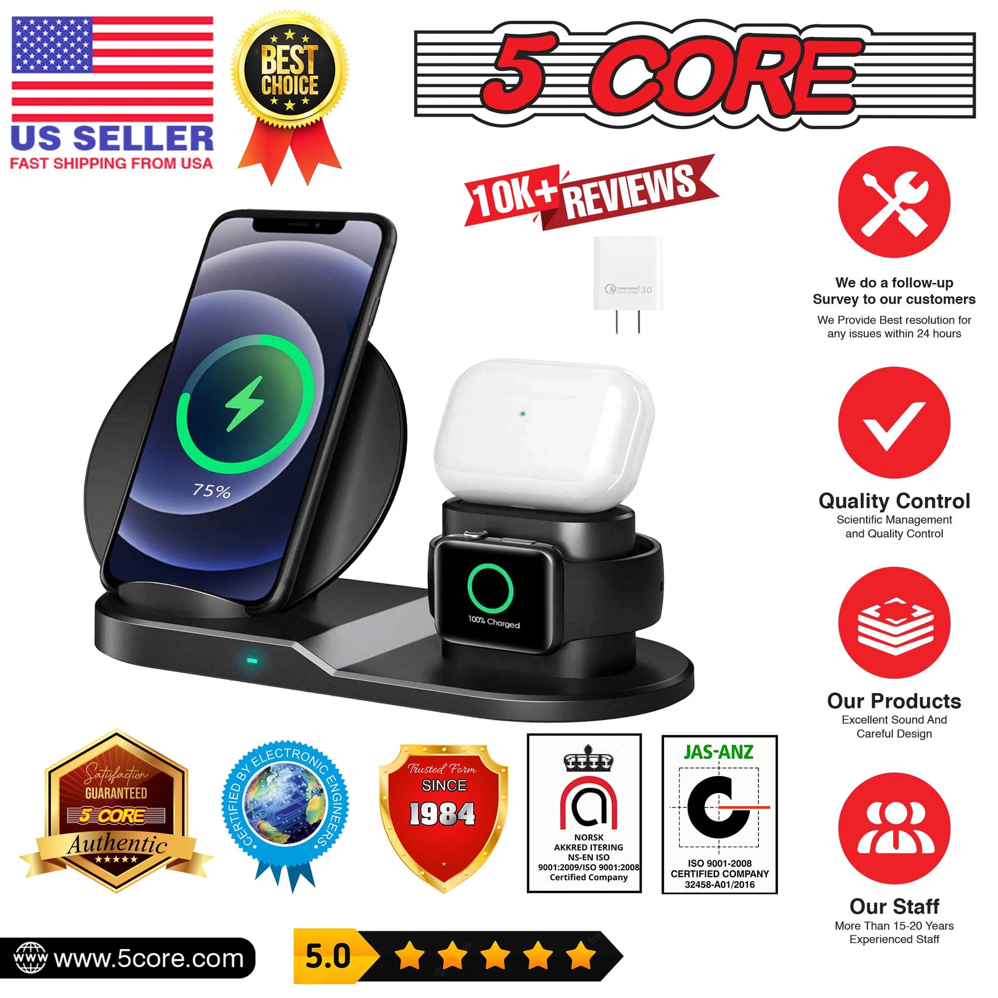 EnerQi™ 3 in 1 Wireless Charging Station